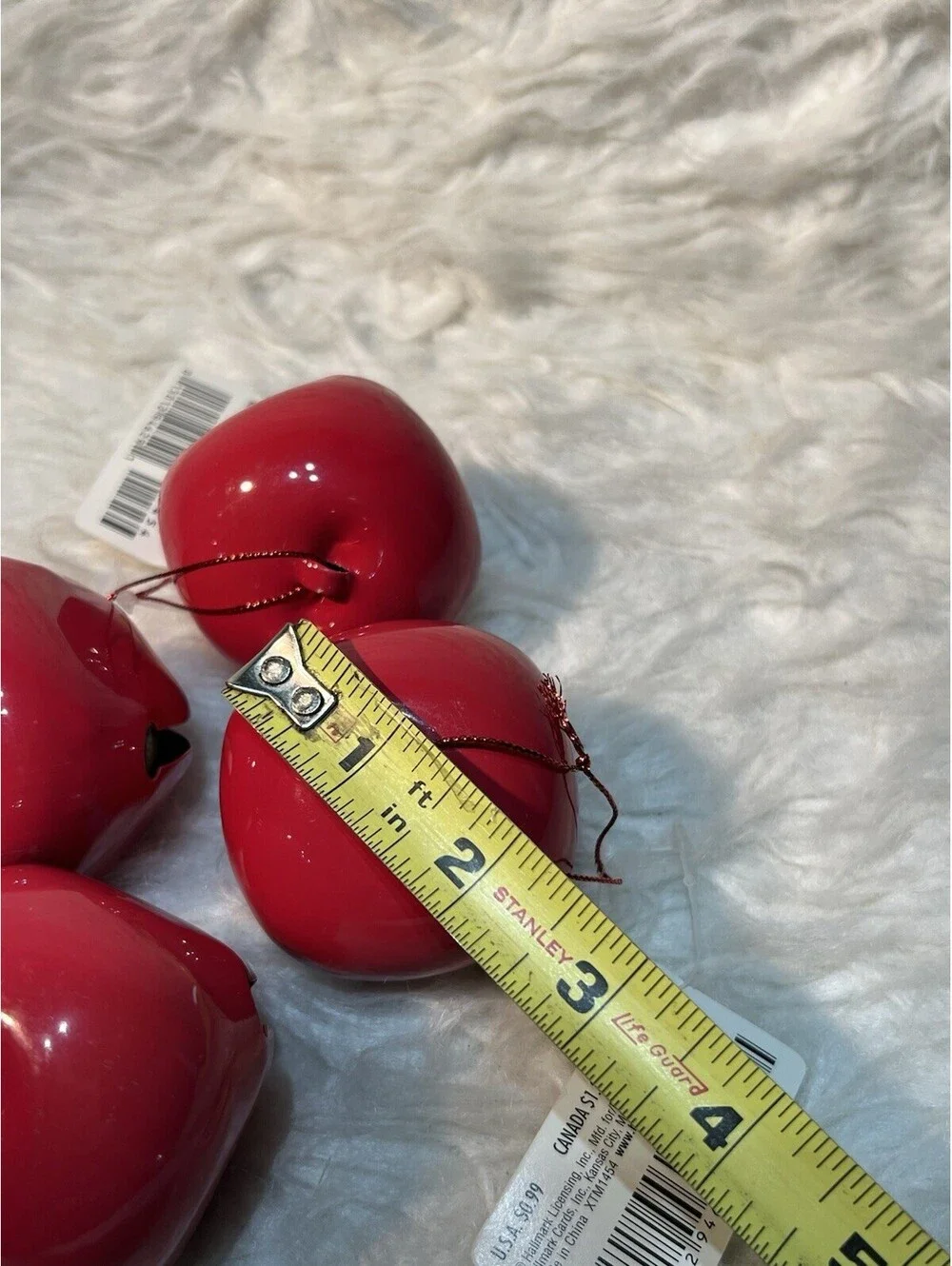 Hallmark Bell Ornament 4 Large Glossy Red Jingle Bells